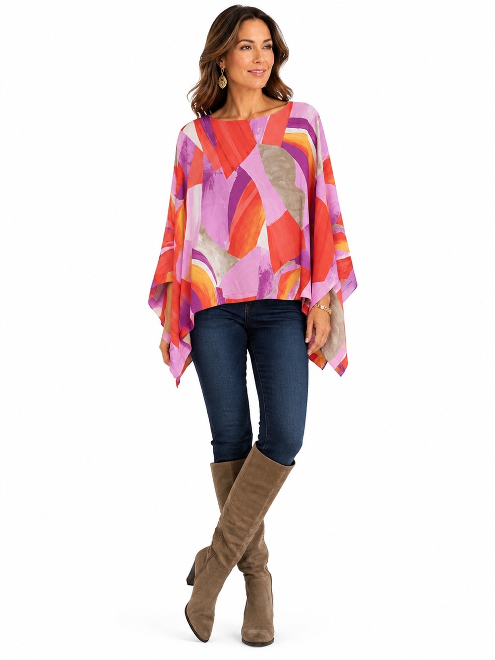 Chico’s Abstract Mix East West Poncho Top – Size S/M – NWT